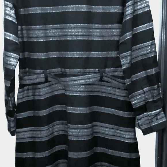 Black & White Stripe Autumn Tie-Waist Shirt Dress - Women by People  Tree NWOT - Picture 6 of 6